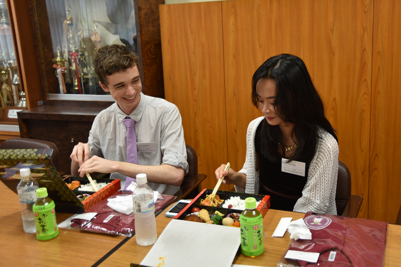 ...and sharing a typical lunch.
